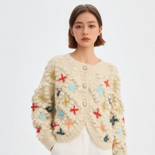 Women's Cardigan Crew Neck Long Sleeve Sweater Manufacturer - MOQ 100 pcs - Style 41080