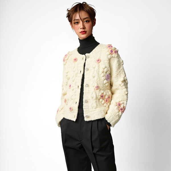 Women's Cardigan Crew Neck Long Sleeve Sweater Manufacturer - MOQ 100 pcs - Style 41084