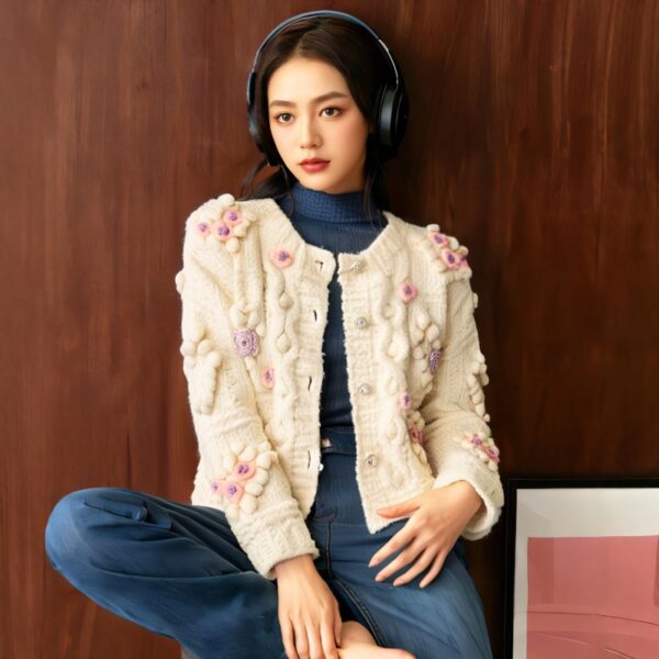 Women's Cardigan Crew Neck Long Sleeve Sweater Manufacturer - MOQ 100 pcs - Style 41084