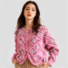 Women's Angora Goat Wool Cardigan Crew Neck Long Sleeve Sweater Manufacturer - MOQ 100 pcs - Style 41087