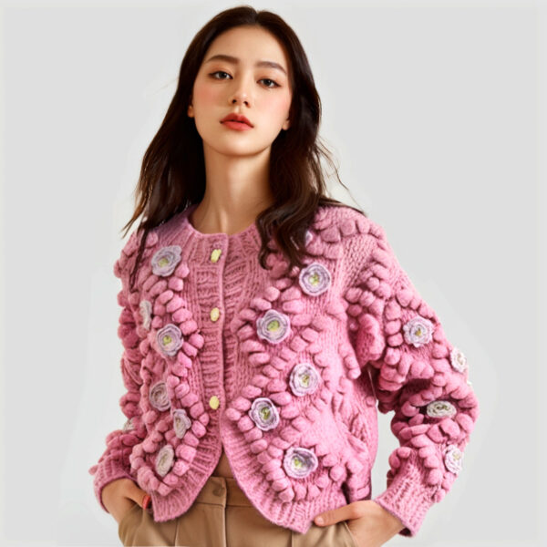 Women's Angora Goat Wool Cardigan Crew Neck Long Sleeve Sweater Manufacturer - MOQ 100 pcs - Style 41087