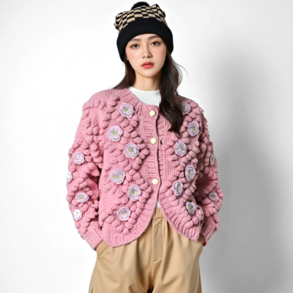 Women's Angora Goat Wool Cardigan Crew Neck Long Sleeve Sweater Manufacturer - MOQ 100 pcs - Style 41087