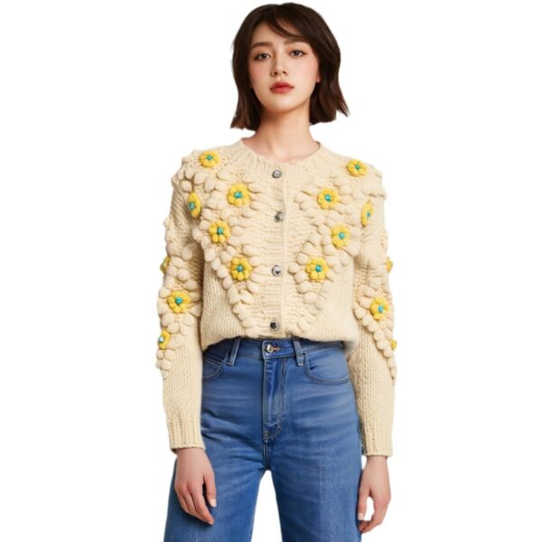 Women's Angora Goat Wool Cardigan Crew Neck Long Sleeve Sweater Manufacturer - MOQ 100 pcs - Style 41089