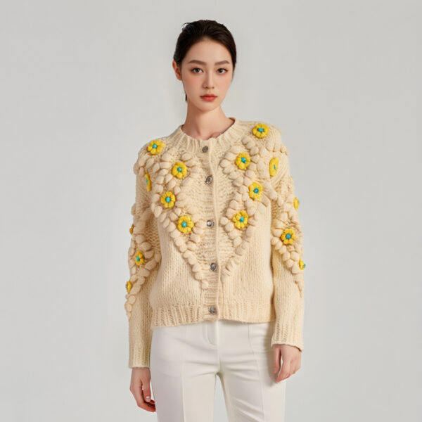 Women's Angora Goat Wool Cardigan Crew Neck Long Sleeve Sweater Manufacturer - MOQ 100 pcs - Style 41089