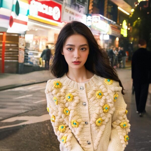 Women's Angora Goat Wool Cardigan Crew Neck Long Sleeve Sweater Manufacturer - MOQ 100 pcs - Style 41089