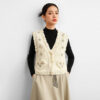 Women’s Ivory Rhinestone Pom-Pom V-Neck Knit Vest — Style 41091 - KnitwearSource
