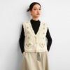 Women’s Ivory Rhinestone Pom-Pom V-Neck Knit Vest — Style 41091 - KnitwearSource