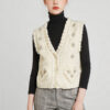 Women’s Ivory Rhinestone Pom-Pom V-Neck Knit Vest — Style 41091 - KnitwearSource