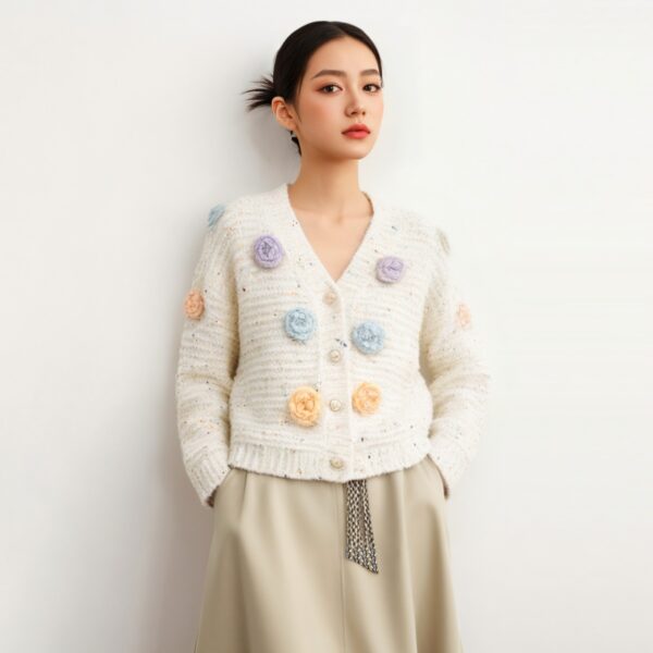 Women's Angora Goat Wool Cardigan Crew Neck Long Sleeve Sweater Manufacturer - MOQ 100 pcs - Style 41092