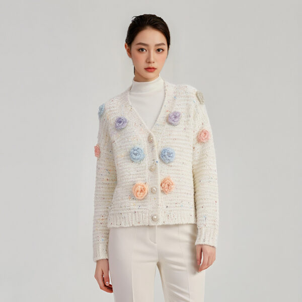 Women's Angora Goat Wool Cardigan Crew Neck Long Sleeve Sweater Manufacturer - MOQ 100 pcs - Style 41092