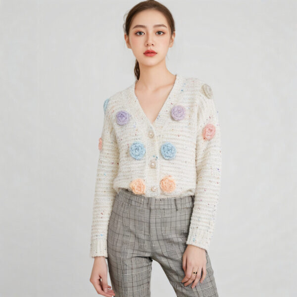 Women's Angora Goat Wool Cardigan Crew Neck Long Sleeve Sweater Manufacturer - MOQ 100 pcs - Style 41092