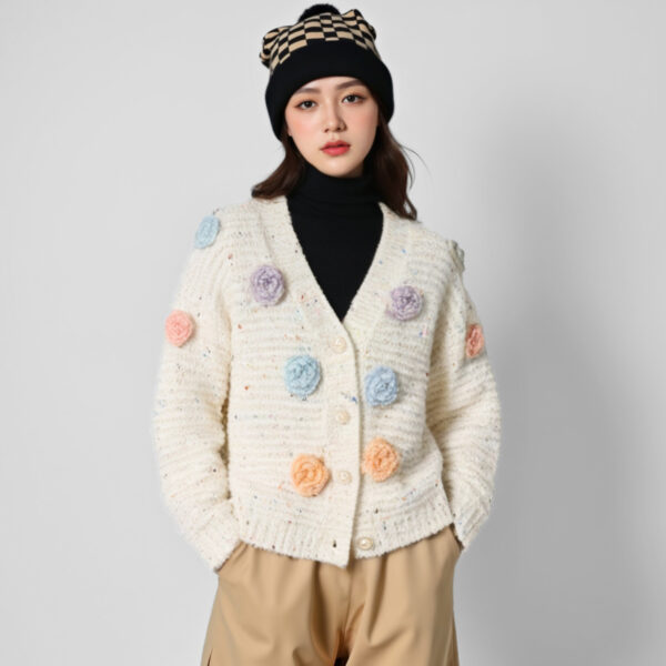 Women's Angora Goat Wool Cardigan Crew Neck Long Sleeve Sweater Manufacturer - MOQ 100 pcs - Style 41092
