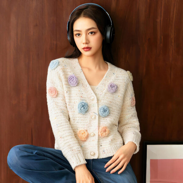 Women's Angora Goat Wool Cardigan Crew Neck Long Sleeve Sweater Manufacturer - MOQ 100 pcs - Style 41092