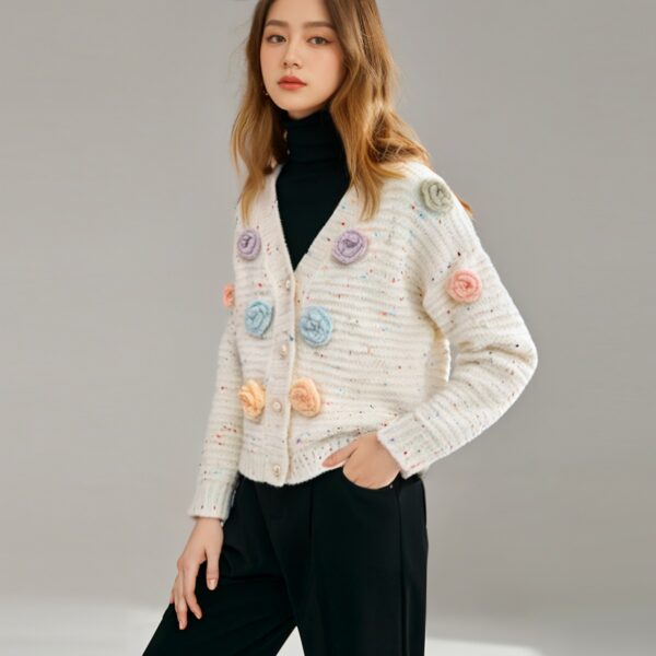 Women's Angora Goat Wool Cardigan Crew Neck Long Sleeve Sweater Manufacturer - MOQ 100 pcs - Style 41092