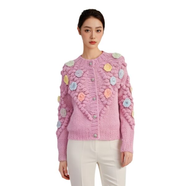 Women's Angora Goat Wool Cardigan Crew Neck Long Sleeve Sweater Manufacturer - MOQ 100 pcs - Style 41094