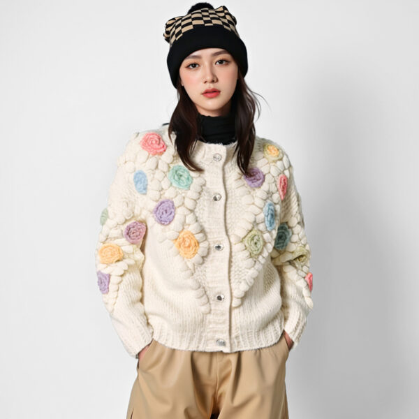 Women's Angora Goat Wool Cardigan Crew Neck Long Sleeve Sweater Manufacturer - MOQ 100 pcs - Style 41094