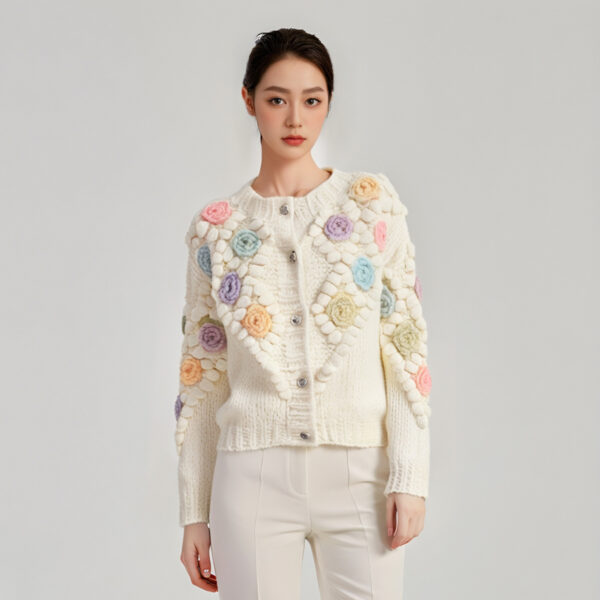 Women's Angora Goat Wool Cardigan Crew Neck Long Sleeve Sweater Manufacturer - MOQ 100 pcs - Style 41094