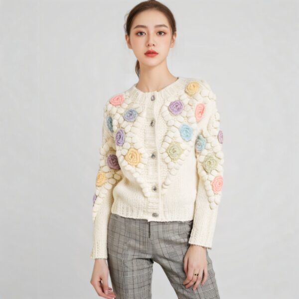 Women's Angora Goat Wool Cardigan Crew Neck Long Sleeve Sweater Manufacturer - MOQ 100 pcs - Style 41094