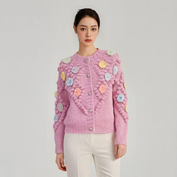 Women's Angora Goat Wool Cardigan Crew Neck Long Sleeve Sweater Manufacturer - MOQ 100 pcs - Style 41094