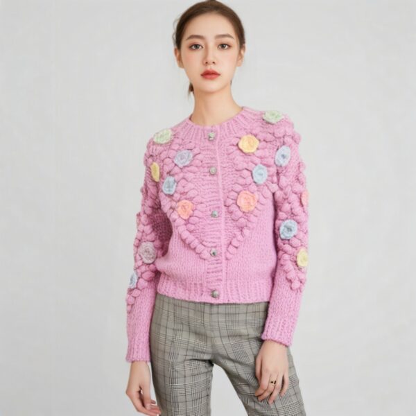 Women's Angora Goat Wool Cardigan Crew Neck Long Sleeve Sweater Manufacturer - MOQ 100 pcs - Style 41094