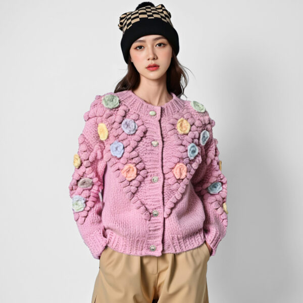 Women's Angora Goat Wool Cardigan Crew Neck Long Sleeve Sweater Manufacturer - MOQ 100 pcs - Style 41094