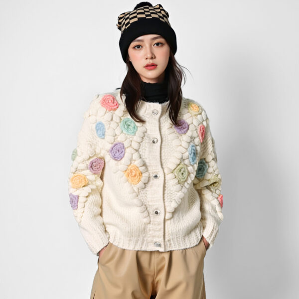 Women's Angora Goat Wool Cardigan Crew Neck Long Sleeve Sweater Manufacturer - MOQ 100 pcs - Style 41094