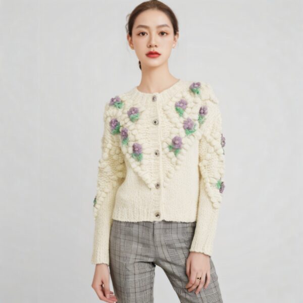 Women's Angora Goat Wool Cardigan Crew Neck Long Sleeve Sweater Manufacturer - MOQ 100 pcs - Style 41095