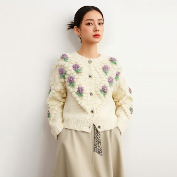 Women's Angora Goat Wool Cardigan Crew Neck Long Sleeve Sweater Manufacturer - MOQ 100 pcs - Style 41095