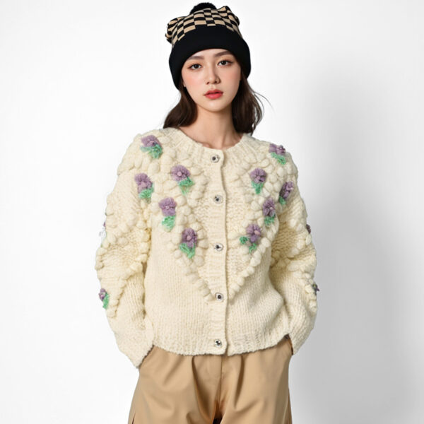 Women's Angora Goat Wool Cardigan Crew Neck Long Sleeve Sweater Manufacturer - MOQ 100 pcs - Style 41095