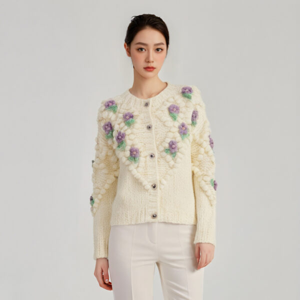 Women's Angora Goat Wool Cardigan Crew Neck Long Sleeve Sweater Manufacturer - MOQ 100 pcs - Style 41095