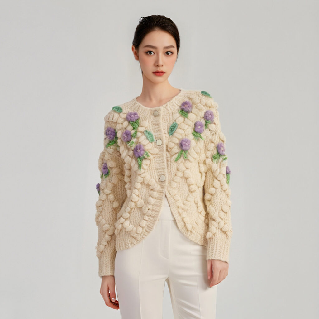 Women's Cardigan Crew Neck Long Sleeve Sweater Manufacturer - MOQ 100 pcs - Style 41096