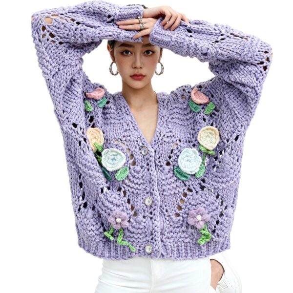 Women's Cardigan V Neck Long Sleeve Sweater Manufacturer - MOQ 100 pcs - Style 41099
