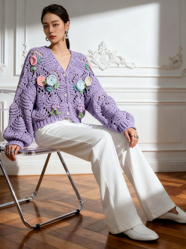 Women's Cardigan V Neck Long Sleeve Sweater Manufacturer - MOQ 100 pcs - Style 41099