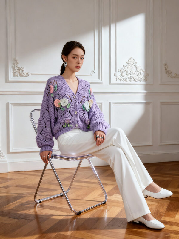 Women's Cardigan V Neck Long Sleeve Sweater Manufacturer - MOQ 100 pcs - Style 41099