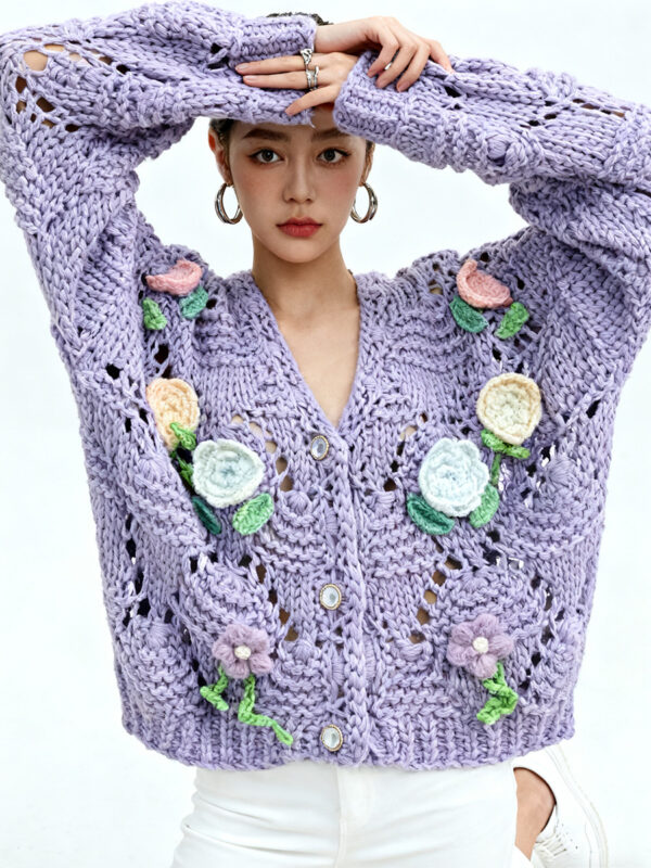 Women's Cardigan V Neck Long Sleeve Sweater Manufacturer - MOQ 100 pcs - Style 41099