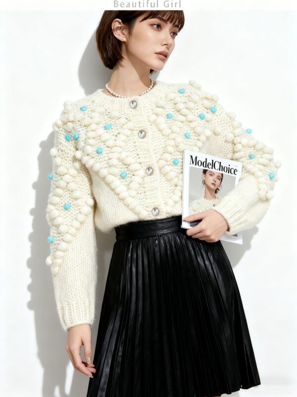 Women's Cardigan Crew Neck Long Sleeve Sweater Manufacturer - MOQ 100 pcs - Style 41102
