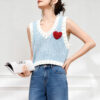 Women’s Baby Blue Heart-Appliqué Fuzzy Sweater Vest — Style 41104 - KnitwearSource