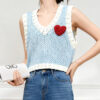 Women’s Baby Blue Heart-Appliqué Fuzzy Sweater Vest — Style 41104 - KnitwearSource