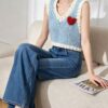 Women’s Baby Blue Heart-Appliqué Fuzzy Sweater Vest — Style 41104 - KnitwearSource