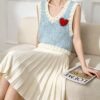 Women’s Baby Blue Heart-Appliqué Fuzzy Sweater Vest — Style 41104 - KnitwearSource