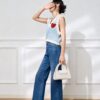 Women’s Baby Blue Heart-Appliqué Fuzzy Sweater Vest — Style 41104 - KnitwearSource