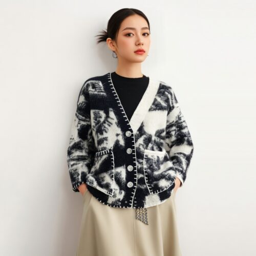 Women's Angora Goat Wool V Neck Long Sleeve Sweater Manufacturer - MOQ 100 pcs - Style 52016