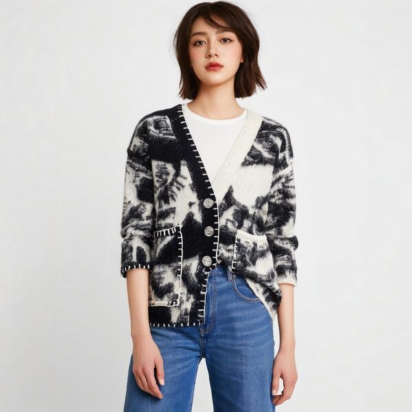 Women's Angora Goat Wool V Neck Long Sleeve Sweater Manufacturer - MOQ 100 pcs - Style 52016