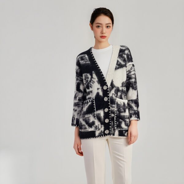 Women's Angora Goat Wool V Neck Long Sleeve Sweater Manufacturer - MOQ 100 pcs - Style 52016