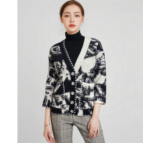 Women's Angora Goat Wool V Neck Long Sleeve Sweater Manufacturer - MOQ 100 pcs - Style 52016