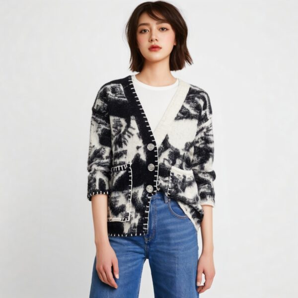 Women's Angora Goat Wool V Neck Long Sleeve Sweater Manufacturer - MOQ 100 pcs - Style 52016