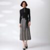 Women’s Brown Mock-Neck Plaid-Skirt Knit Dress — Style 55004 - KnitwearSource