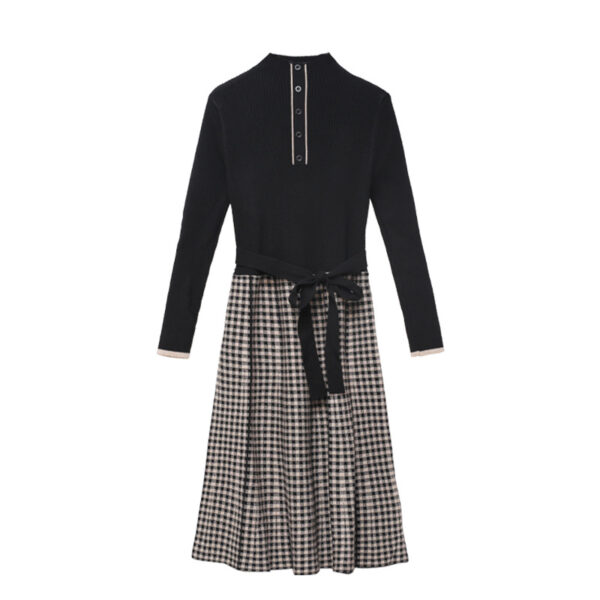 Women’s Brown Mock-Neck Plaid-Skirt Knit Dress — Style 55004 - KnitwearSource
