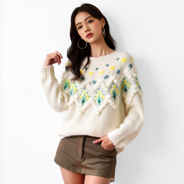 Women's Pullover Crew Neck Long Sleeve Sweater Manufacturer - MOQ 100 pcs - Style 58007