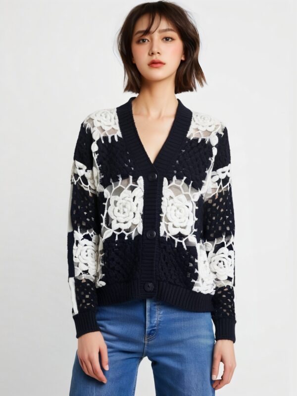 Women's Cardigan V Neck Long Sleeve Sweater Manufacturer - MOQ 100 pcs - Style 58014